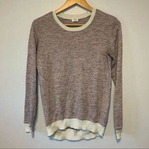 Wilfred Aritzia Ringer Lightweight Knit Crew Sweater Heather Gray Beige Trim XS